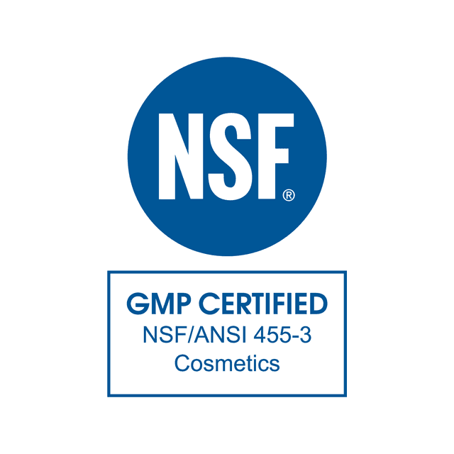 Blue NSF GMP certified mark for cosmetics, NSF/ANSI 455-3